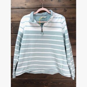 WoolOvers Organic Cotton Half Zip Sweatshirt Duck Egg Stripe Womens XL